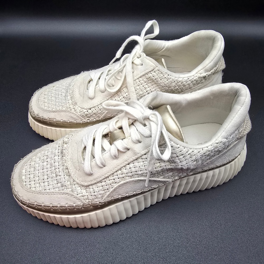 Coconuts by Matisse Go To Womens 9.5M Cream Woven Metallic Platform Sneakers